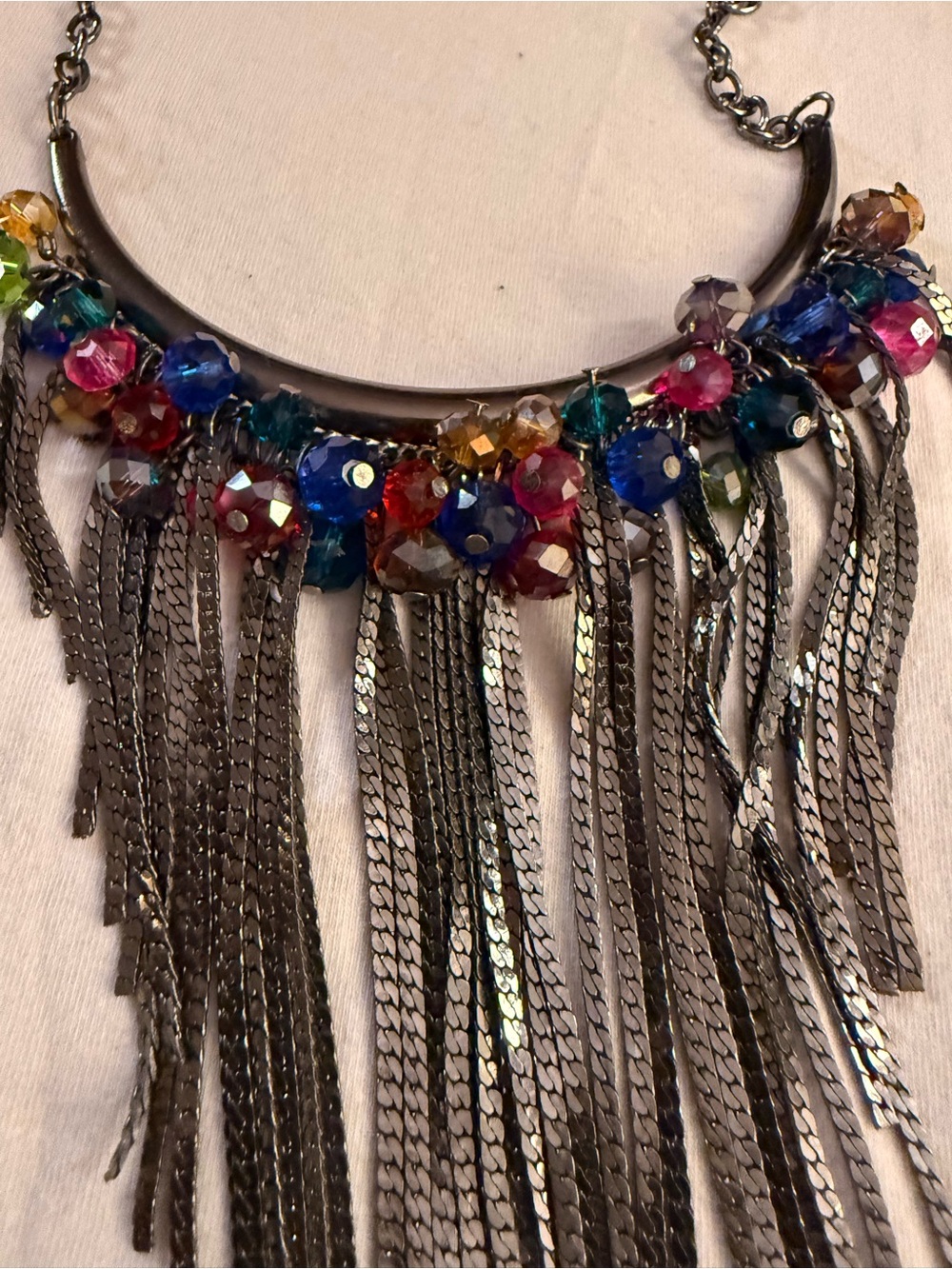 Multicolor Crystal Fringe Statement Necklace